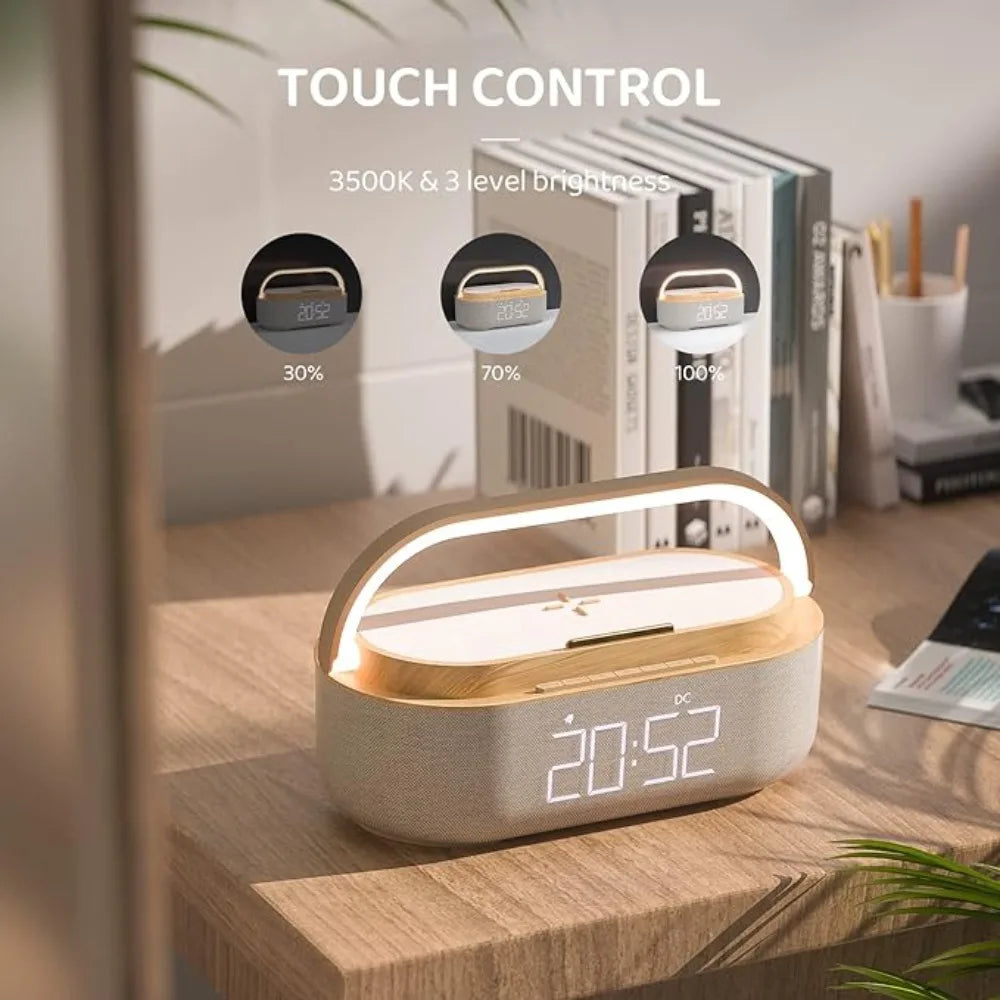 Smart Alarm Clock - Wireless Charger, Bluetooth Speaker, FM Radio & LED Night Light