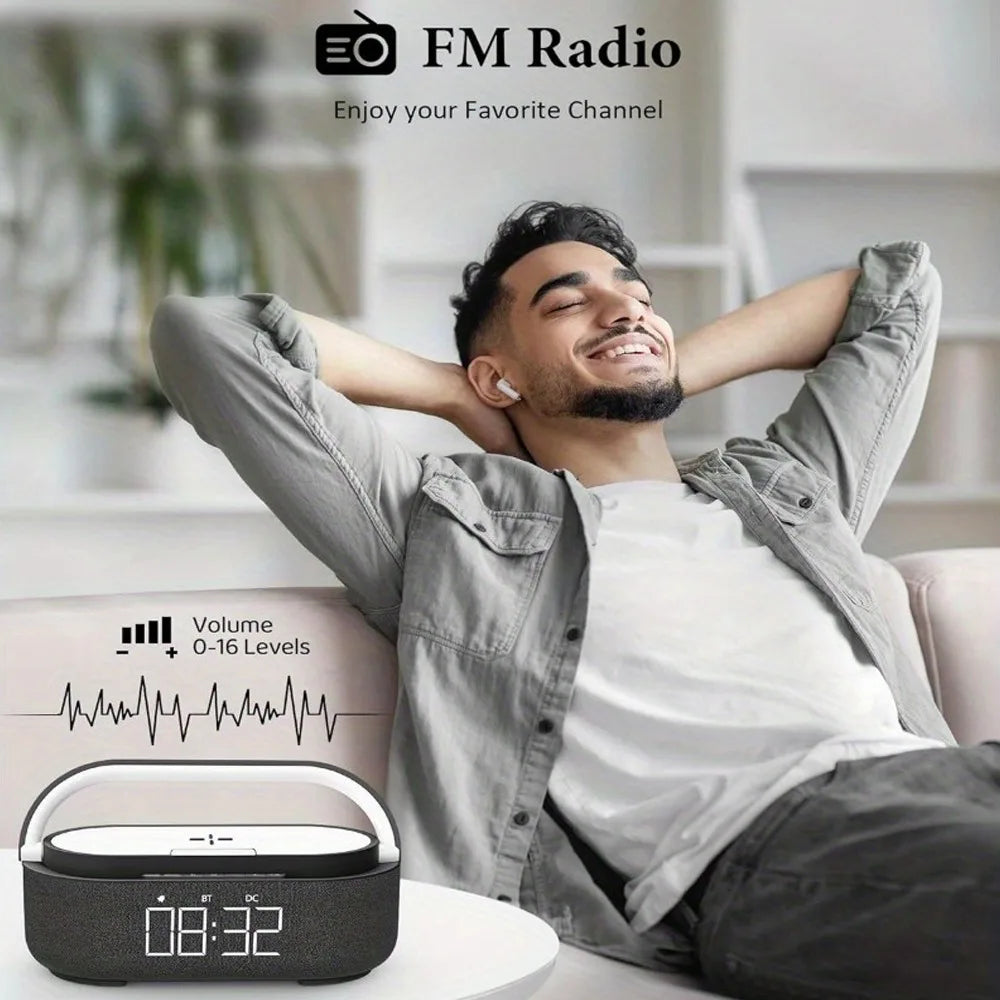 Smart Alarm Clock - Wireless Charger, Bluetooth Speaker, FM Radio & LED Night Light