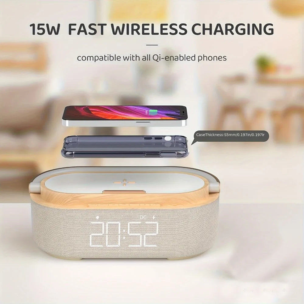 Smart Alarm Clock - Wireless Charger, Bluetooth Speaker, FM Radio & LED Night Light