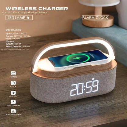 Smart Alarm Clock - Wireless Charger, Bluetooth Speaker, FM Radio & LED Night Light