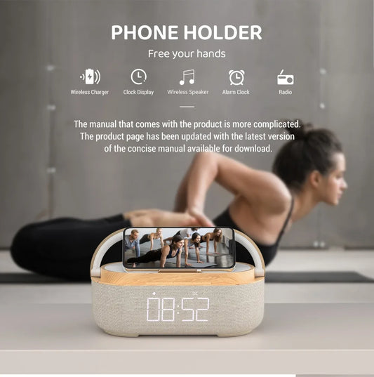 Smart Alarm Clock - Wireless Charger, Bluetooth Speaker, FM Radio & LED Night Light